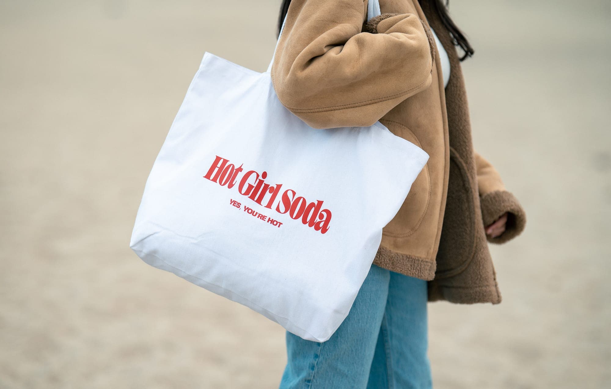 Hot Girl Soda tote bag styled with casual outfit